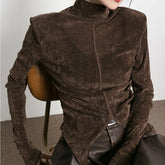 Front Side-slit Solid Color Soft Long Sleeve Top